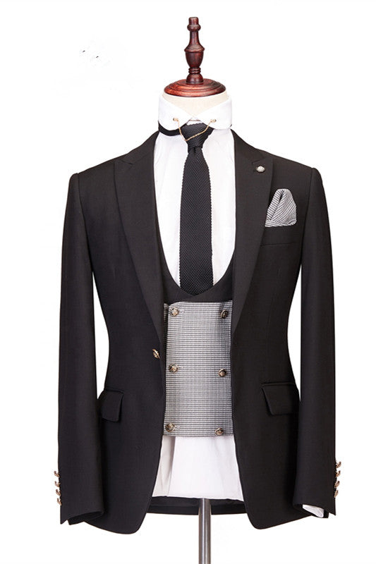 Best Fitted Men Suits for Wedding - Gentle Black Peaked Lapel Three-Piece