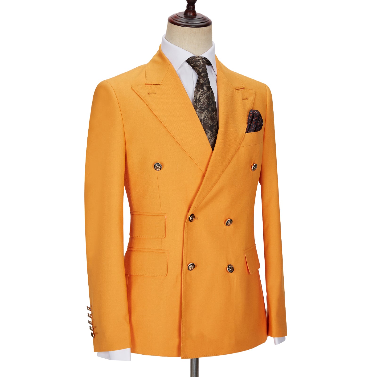 Hot Sale Orange Men Suits by Benjamin - Double Breasted Peaked Lapel