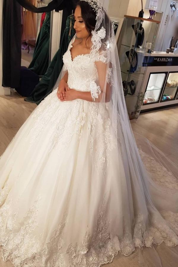 Beautiful Lace Off the Shoulder Princess Wedding Dress