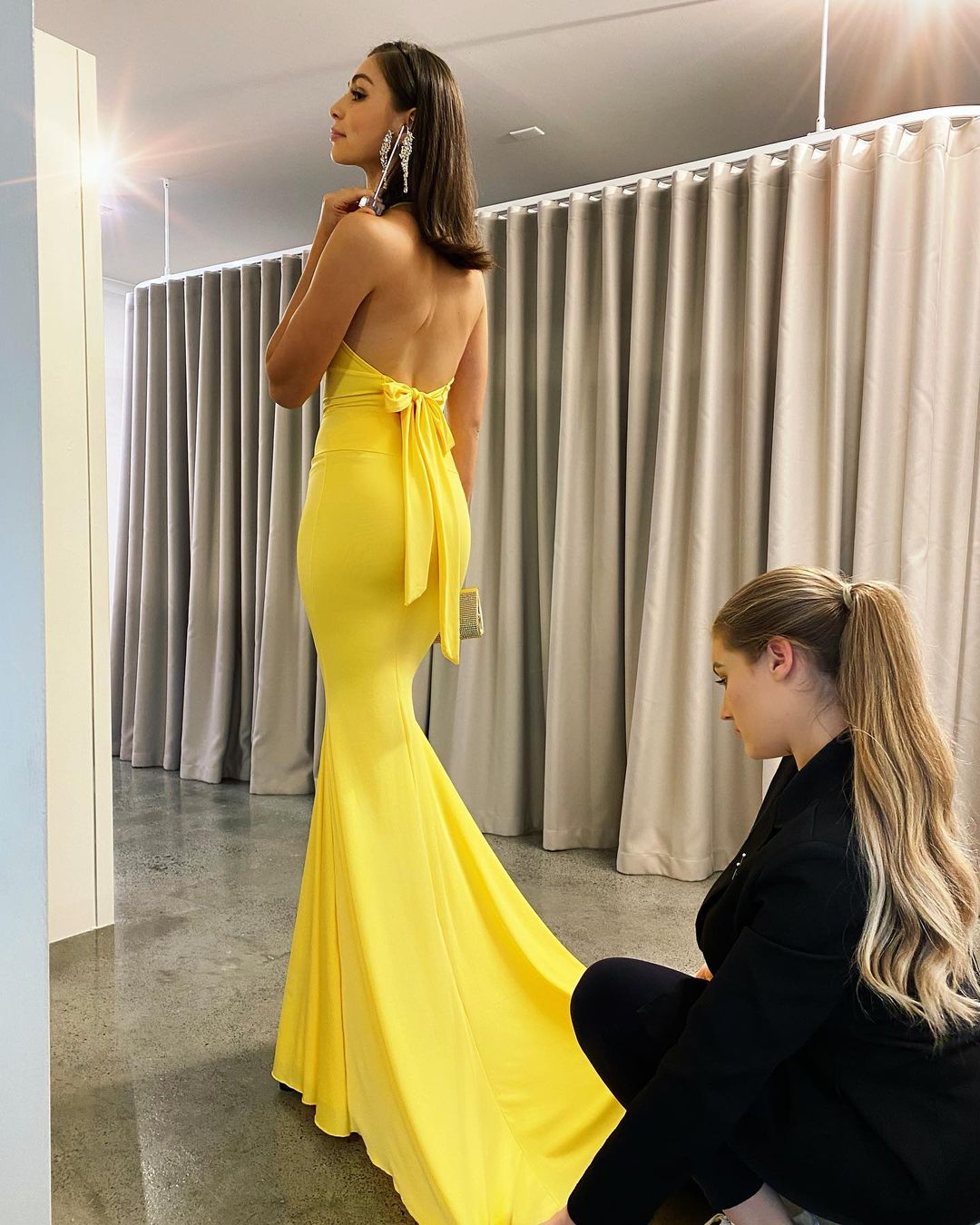 Mermaid Yellow Backless Evening Dress