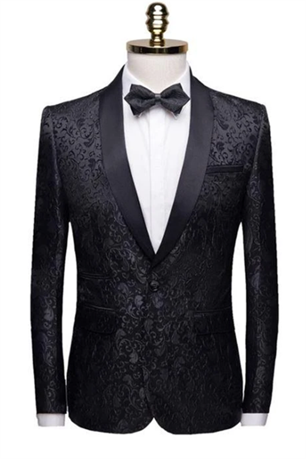 Unique Slim Fit Two-Pieces Weddings Groom Tuxedos with Black Jacquard Shawl Lapel