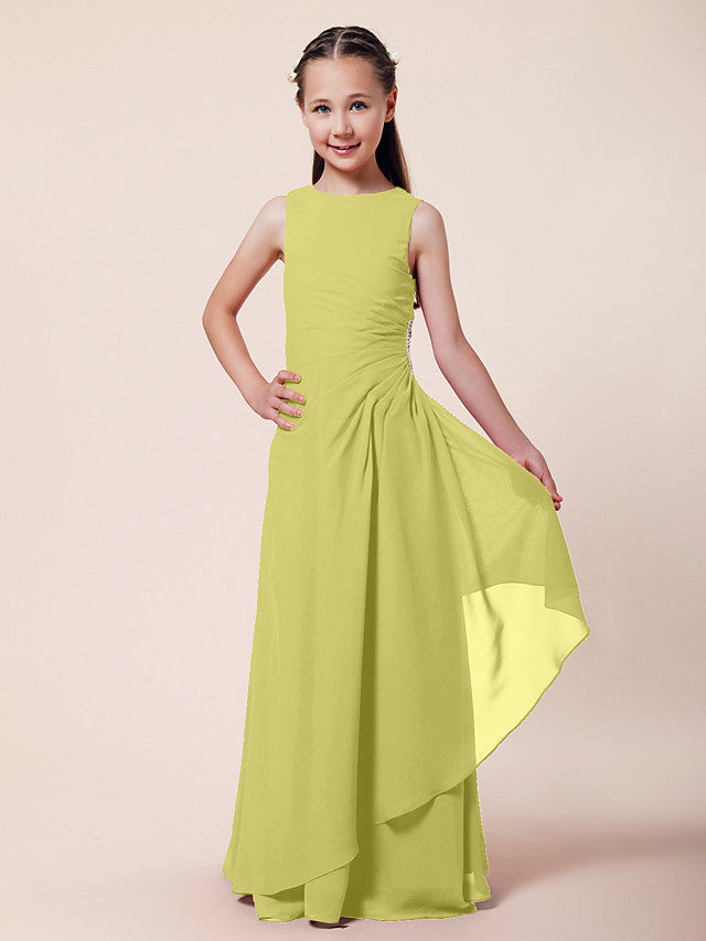 A-Line Chiffon Bridesmaid Dress with Beading and Side Draping for Weddings