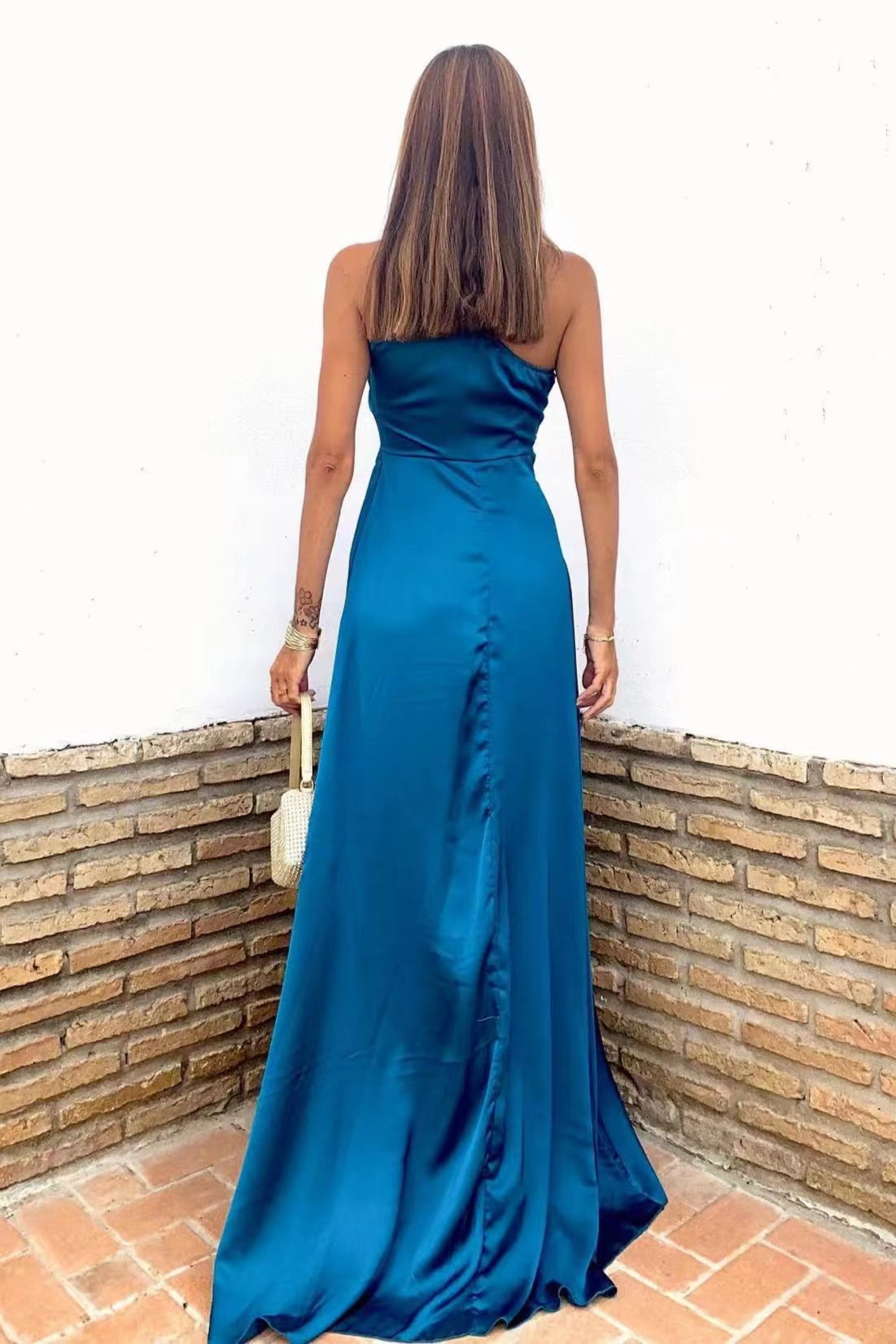 Glamorous Royal Blue One-Shoulder Sleeveless Slit Prom Dress