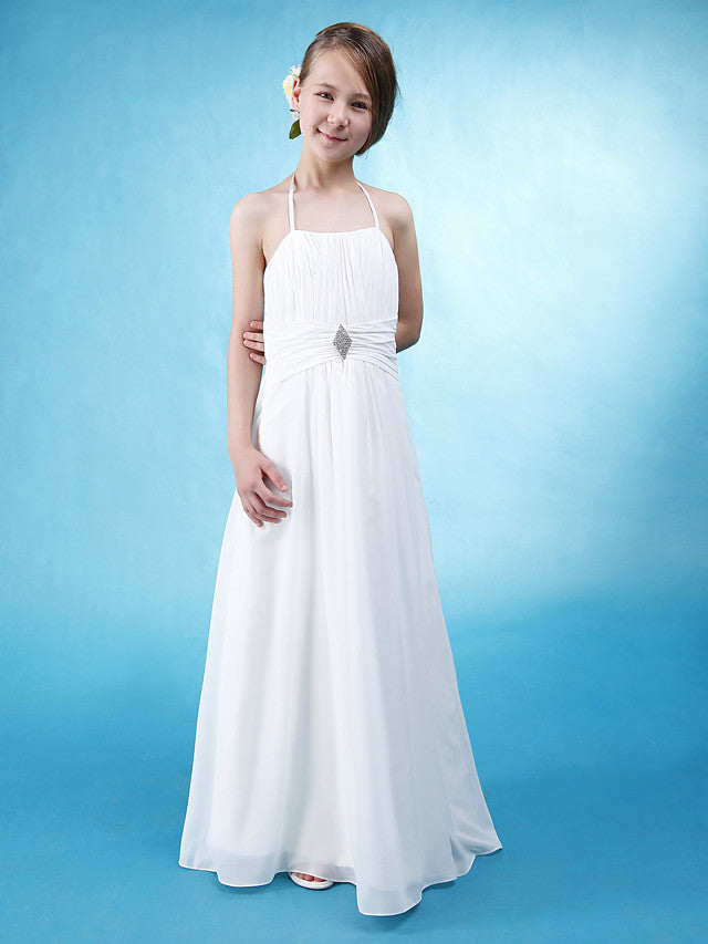 A-Line Halter Neck Floor Length Flower Girl Dress with Sash