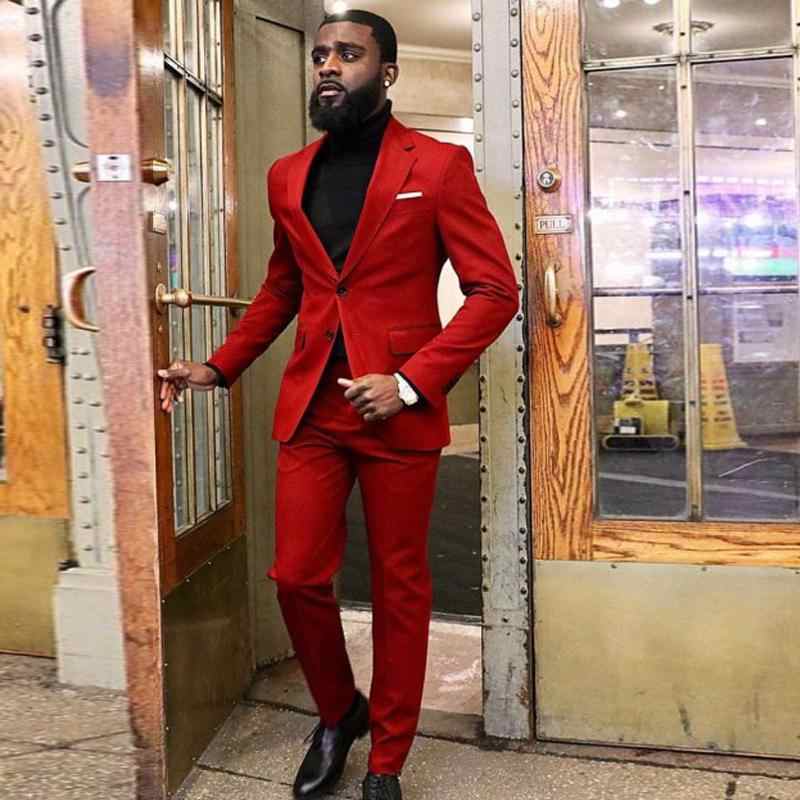 2 Pieces Casual Red Party Prom Suit For Men On Sale