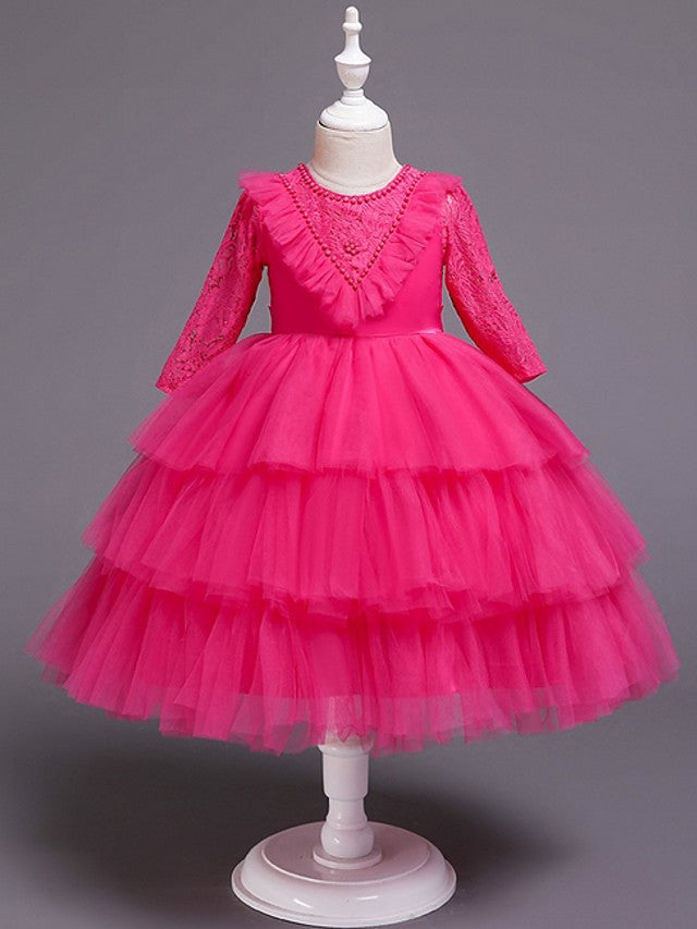 Beautiful Ball Gown Jewel Neck Girl Dresses with Bow Beading and Cascading Ruffles
