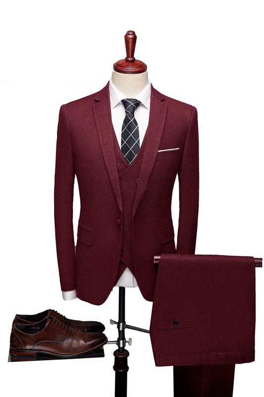 Classy 3-Piece Red Suit for Men's Weddings