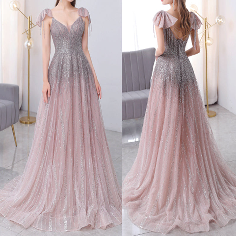 Elegant Pink & Grey Mermaid Prom Dress with Sweetheart Sequins Sleeveless