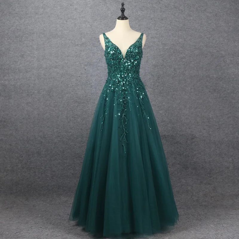 Elegant V Neck A Line Prom Dress with Appliques