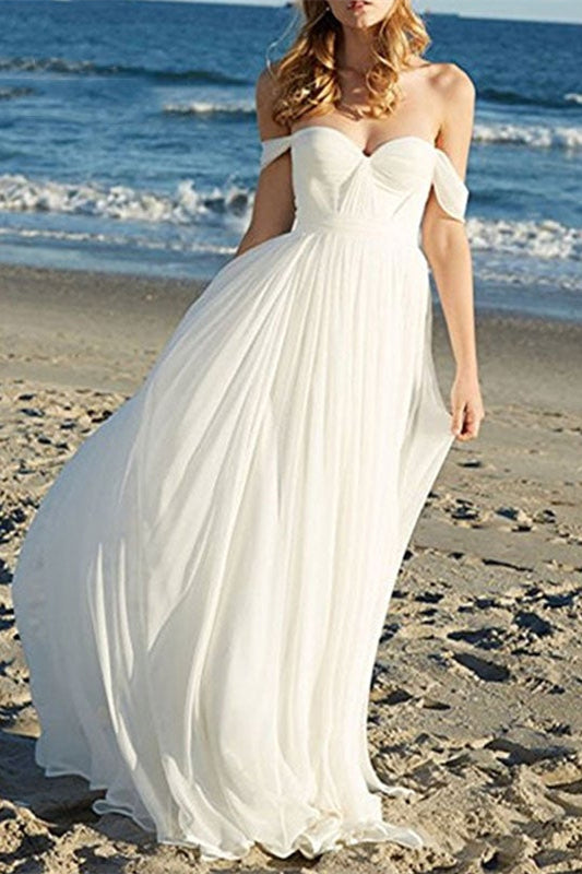 Elegant Chiffon Wedding Off-the-Shoulder Dress