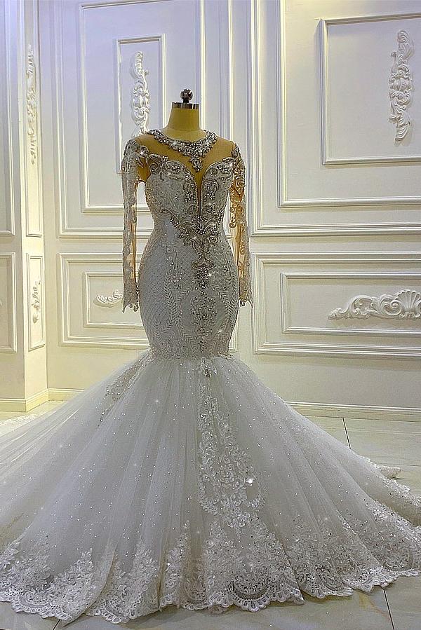 Elegant Vintage Pearl Sequins Mermaid Wedding Dress