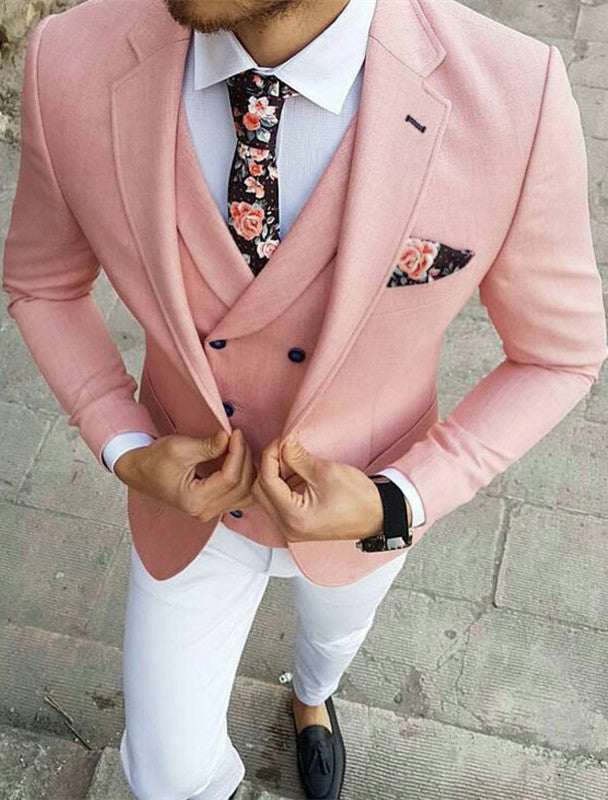 Handsome 3 Piece Best Prom Suit for Man - Pink Notched Lapel