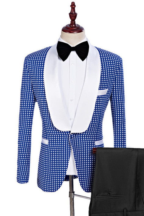 Handsome Blue One Button Shawl Lapel Wedding Suit for Men