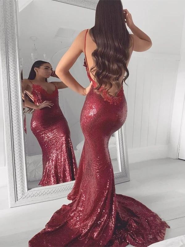 Mermaid Sequins Prom Dress with Spaghetti-Straps