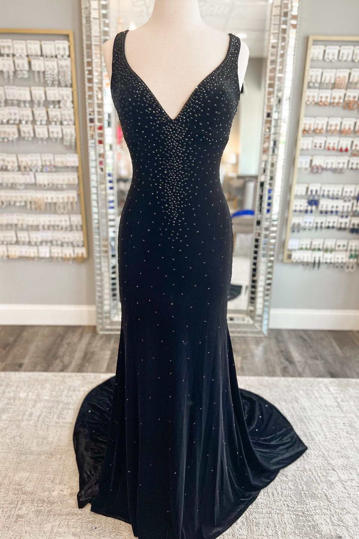 V Neck Mermaid Prom Dress with Diamond Appliques