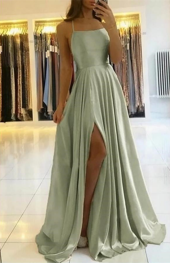 Elegant Spaghetti-Straps Prom Dress With Split