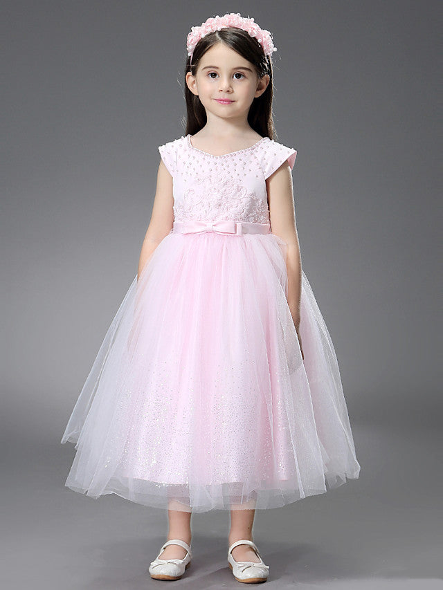 Princess Ankle Length Dresses with Beading Appliques for Flower Girls