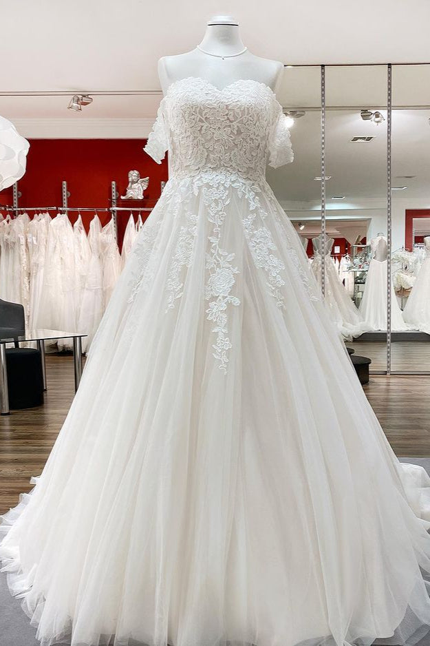 Modest Long Princess Wedding Dress with Tulle Lace Ruffles