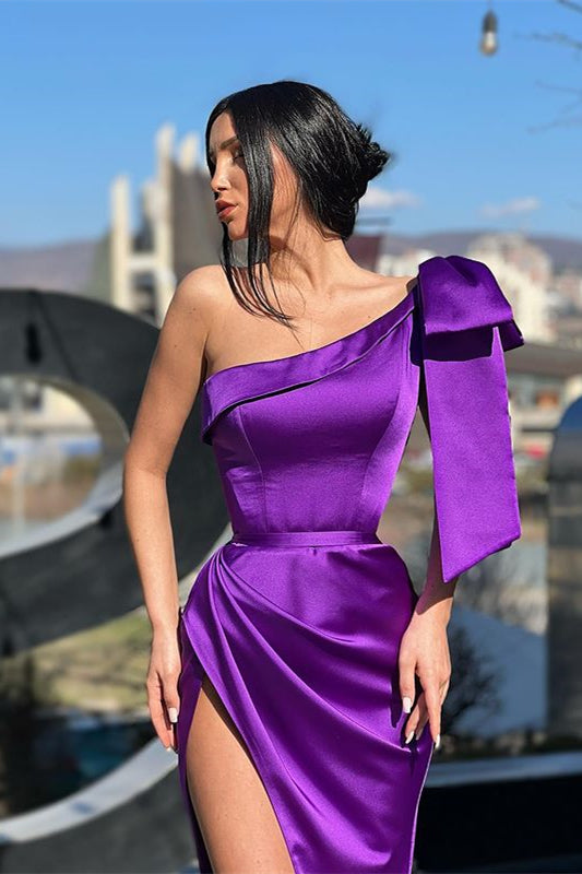 One-Shoulder Long Mermaid Evening Dress with Split - Purple