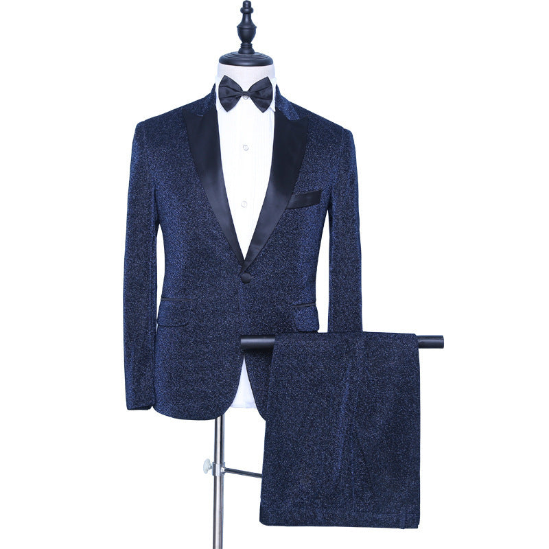 Dark Navy Peaked Lapel Wedding Suit for Groom - Morden Sparkly