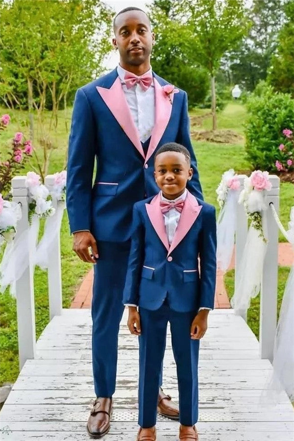 Dark Blue One Button Wedding Groom Suit with Pink Lapel