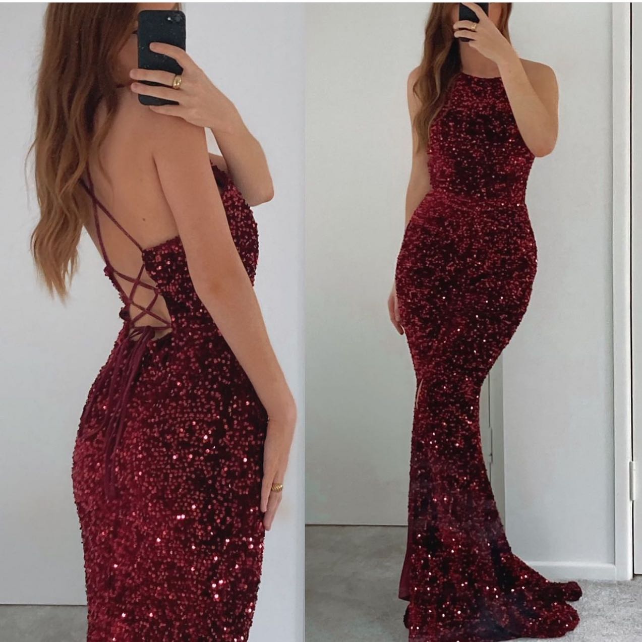 Elegant Burgundy Mermaid Prom Dress with Sequins