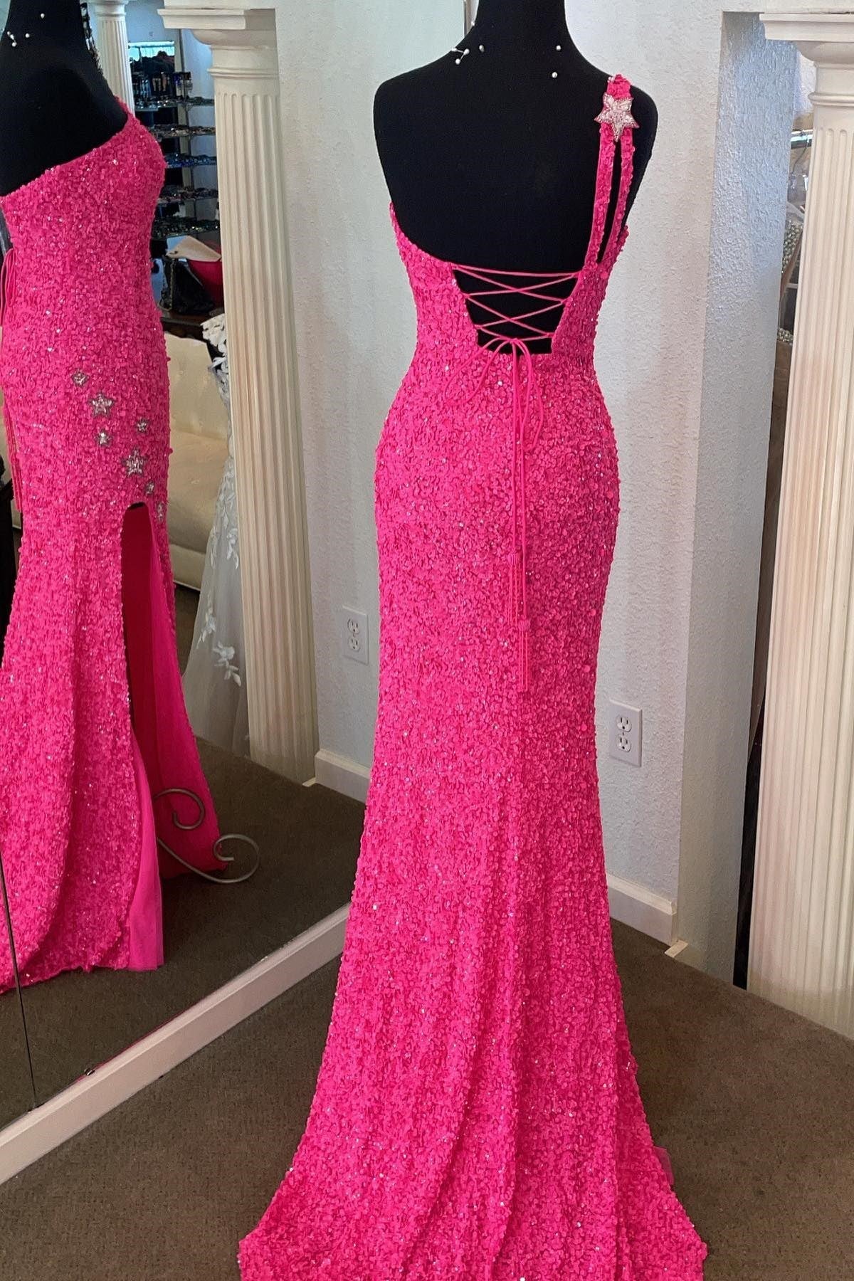 Mermaid Sparkle Sequins Prom Dress With Split for One Shoulder