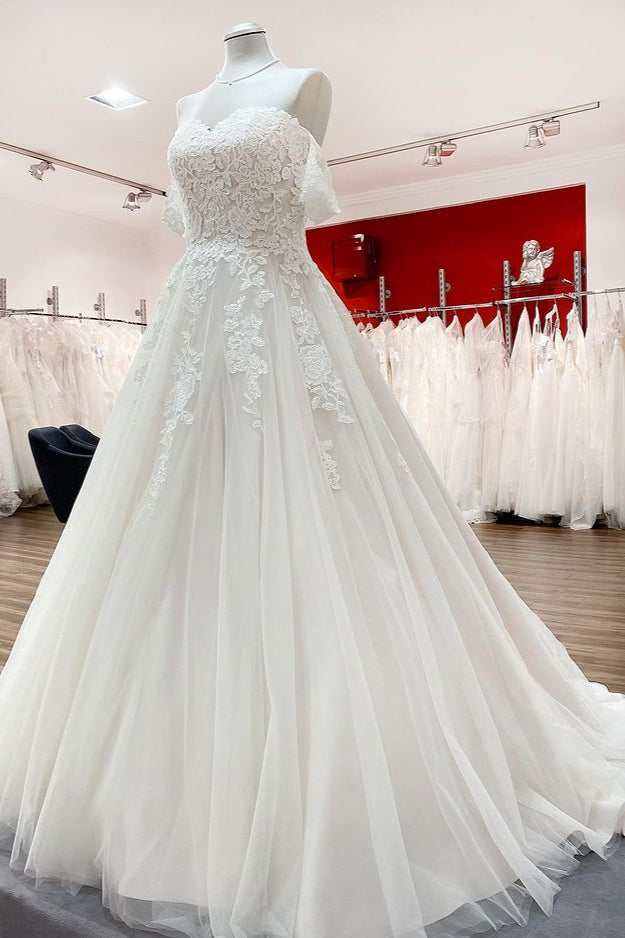 Modest Long Princess Wedding Dress with Tulle Lace Ruffles