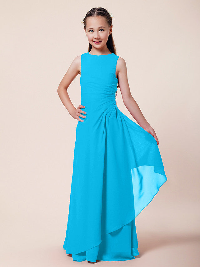 A-Line Chiffon Bridesmaid Dress with Beading and Side Draping for Weddings