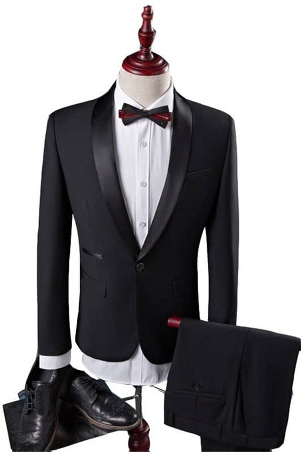 2 Piece Black Shawl Lapel Groomsmen Suit - New Arrival