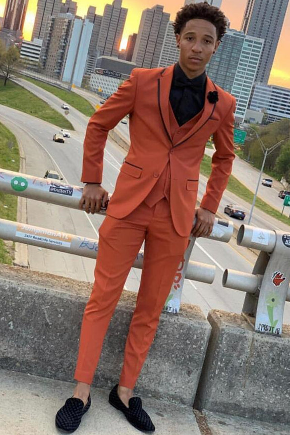 Elegant Orange Bespoke Dinner Prom Suit for Men - 3 Piece Set