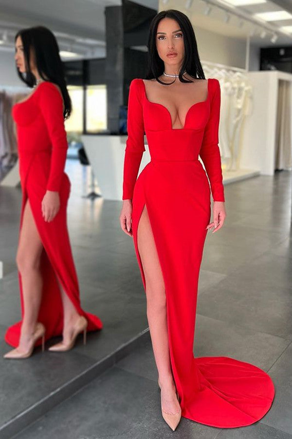 Glamorous Red Sweetheart Mermaid Prom Dress with Split Sleeves