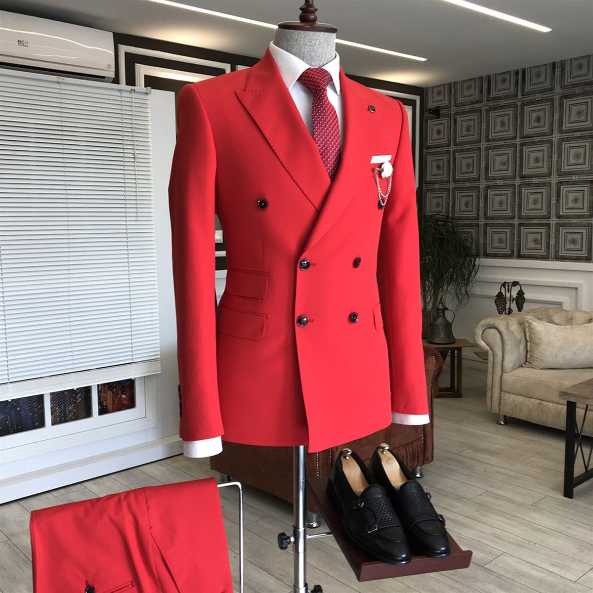 Look Your Best on Your Big Day with Double Breasted Red Wedding Suit