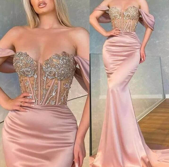 Sweetheart Long Off-the-Shoulder Mermaid Prom Dress with Beads