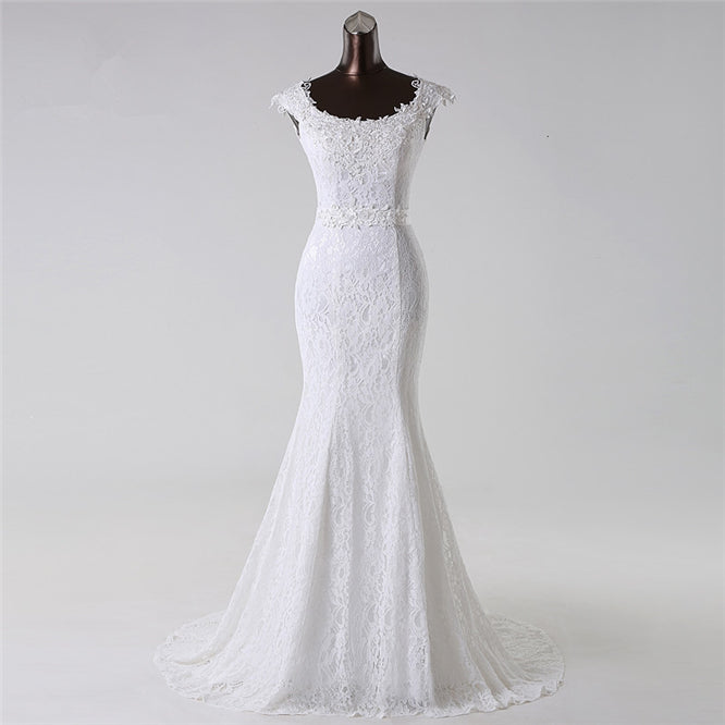 Gorgeous Jewel Long Lace Mermaid Wedding Dress With Appliques