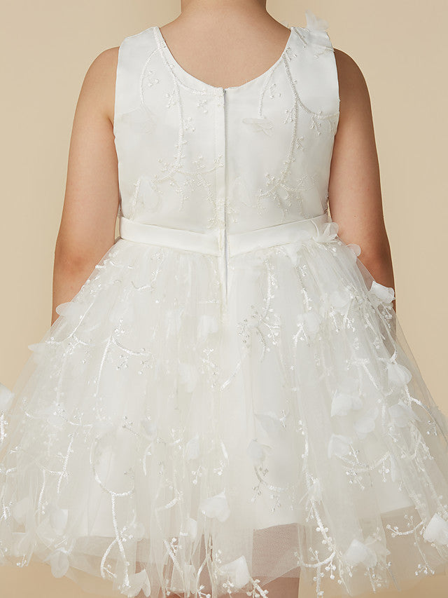 Princess Jewel Lace Sleeveless Flower Girl Dress with Belt