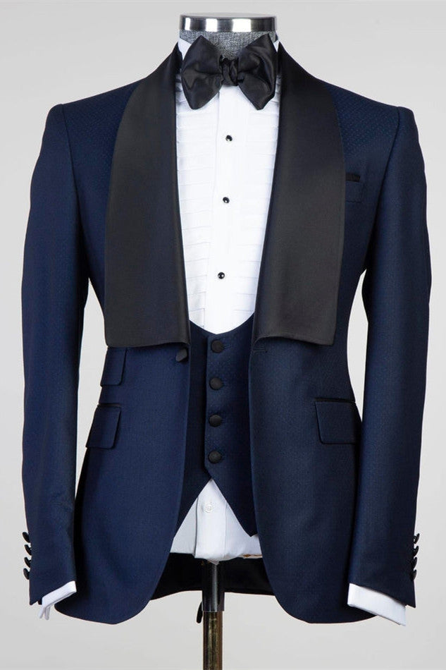 Craig Navy Blue 3-Piece Suit with Shawl Lapel