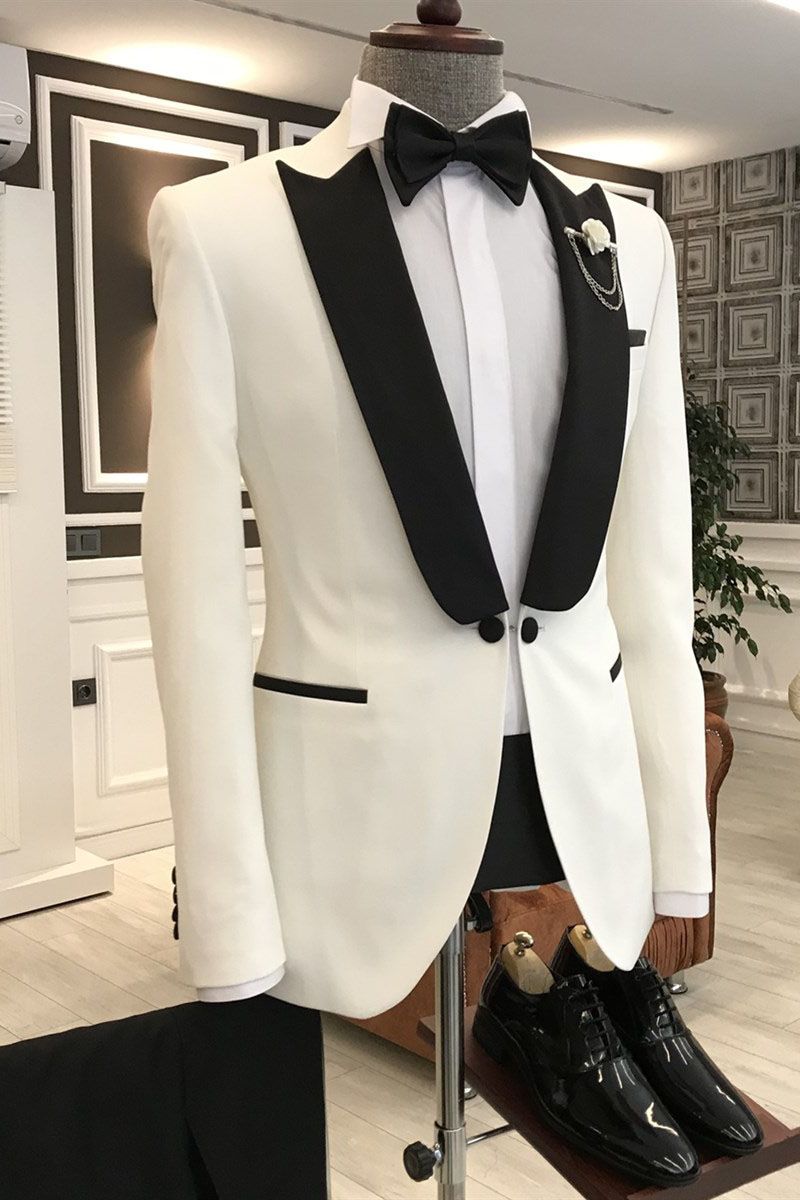 Elegant Prom Suit for Guys - White & Black Peaked Lapel with One Button