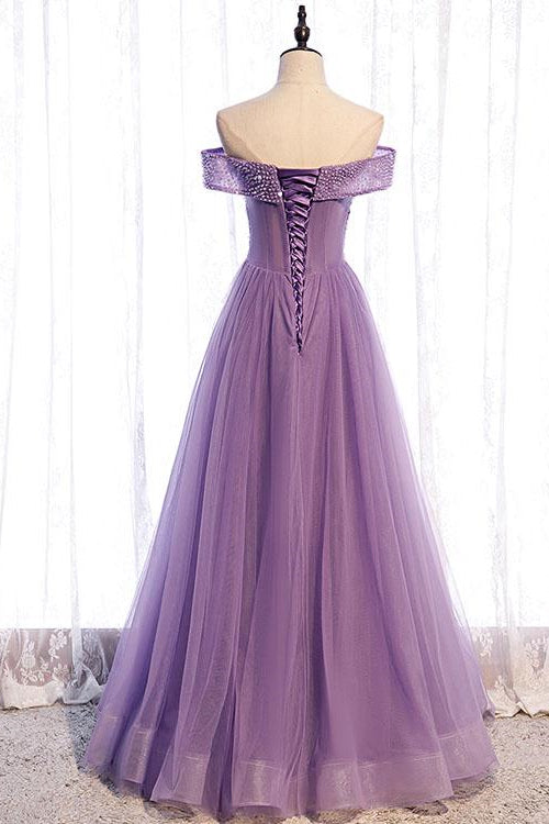 Purple Sequins Sweetheart Off-The-Shoulder Prom Dress