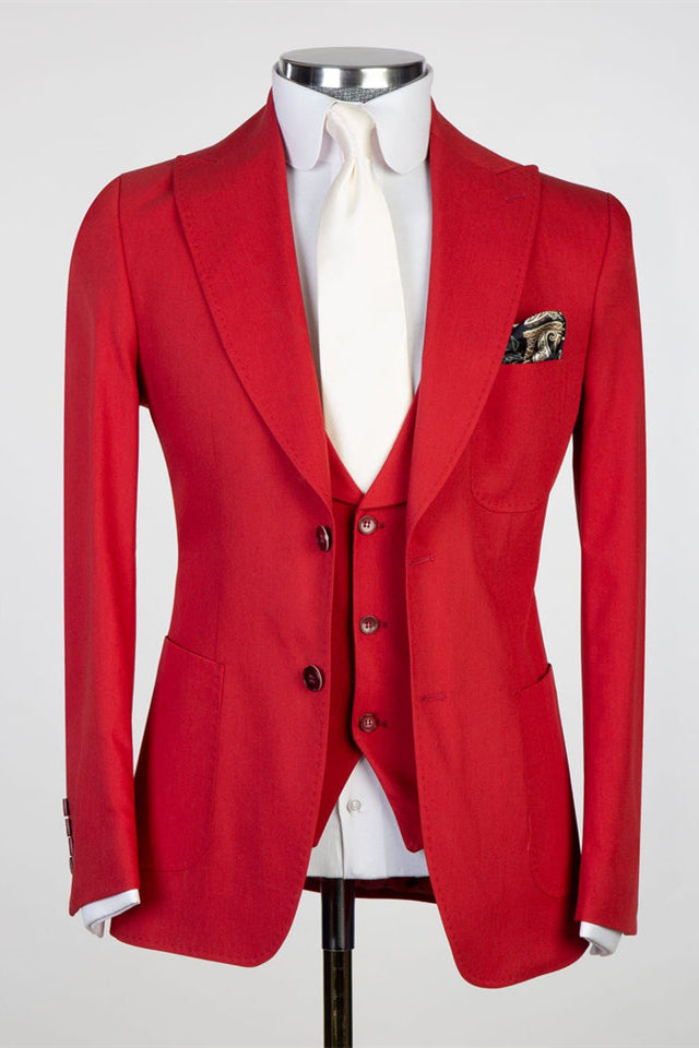 Donald Bespoke Red Peaked Lapel Men Suits 3 Pieces