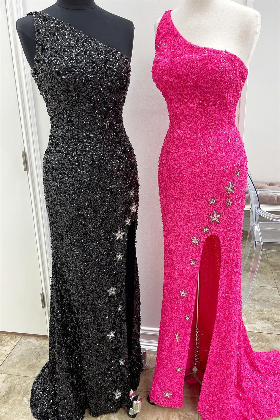 Mermaid Sparkle Sequins Prom Dress With Split for One Shoulder