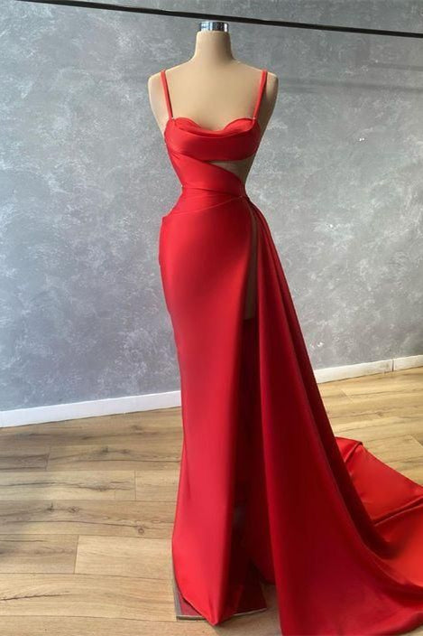 Sweetheart Red Mermaid Prom Dress with Ruffles and Spaghetti Straps