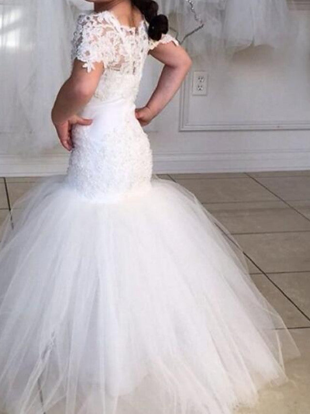 Mermaid Jewel Neck Flower Girl Dresses With Appliques