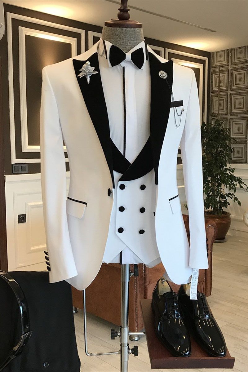 Gentle One Button Prom Attire for Guys 2022 - White Mixed Black with Peaked Lapel