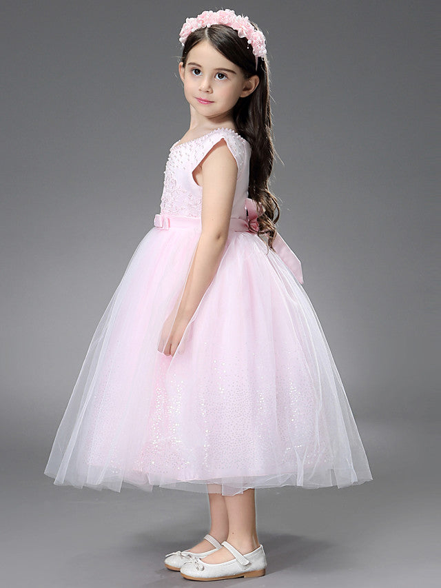 Princess Ankle Length Dresses with Beading Appliques for Flower Girls