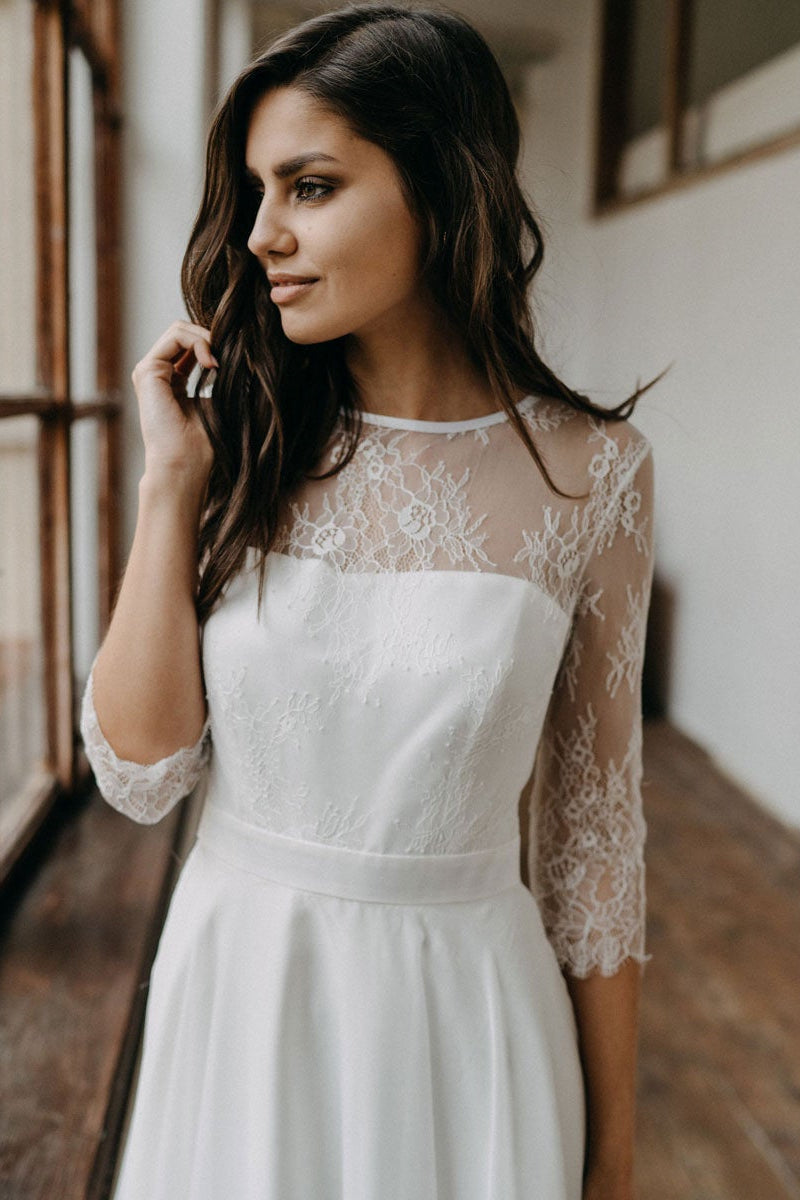 Boho Lace Chiffon Long Wedding Dress