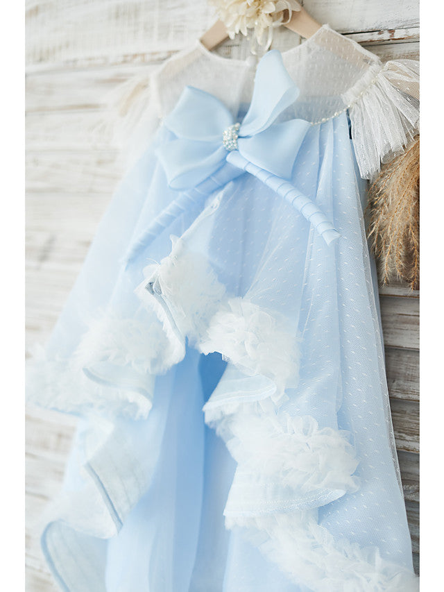 A-Line Jewel Neck Flower Girl Dress with Tulle and Pearls Appliques