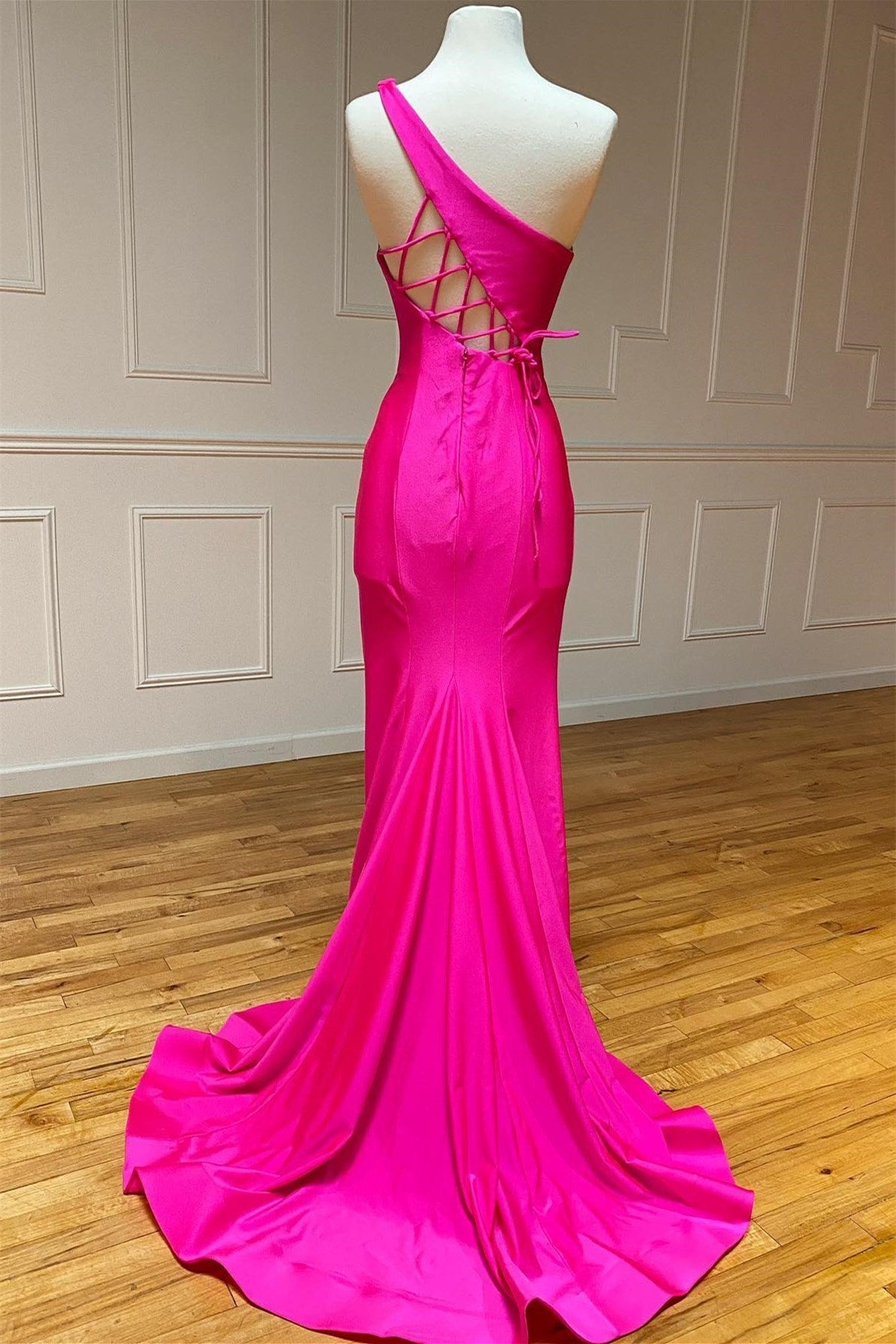 One Shoulder Mermaid Evening Dress with Split Sash - Floor Length