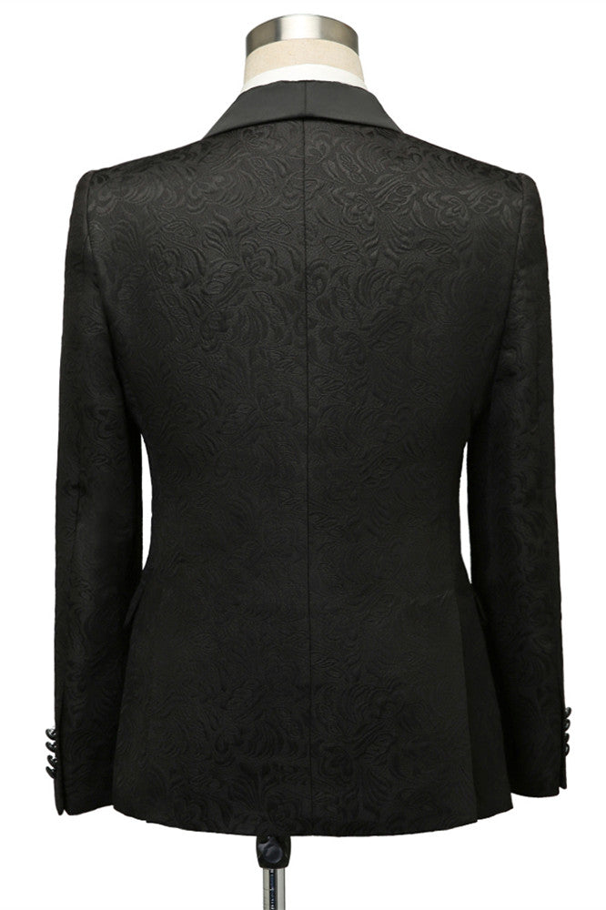 Classic Black Jacquard Shawl Lapel Wedding Suit For Men