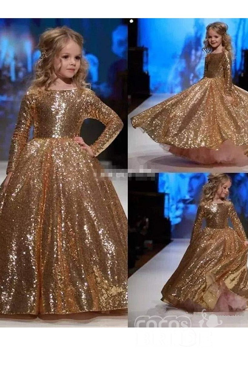 Glamorous Golden Scoop Neck Princess Dress